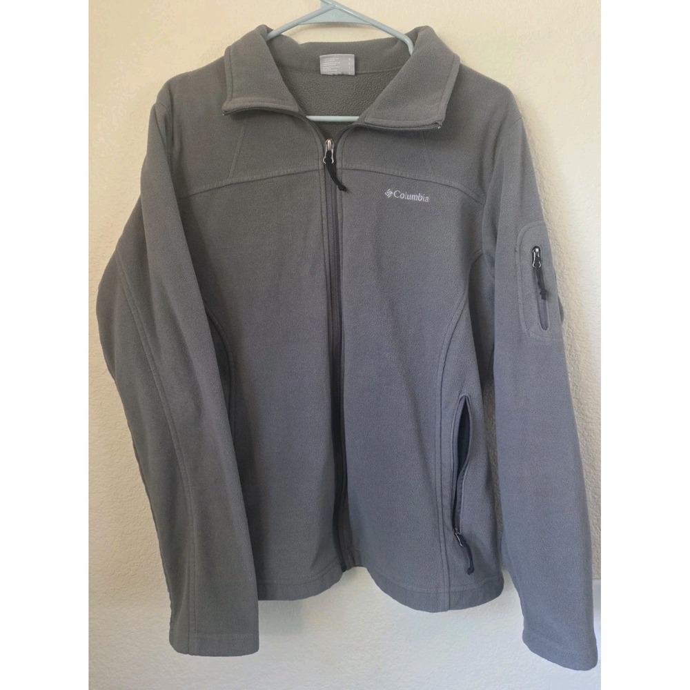 Columbia Women's Grey Full Zip Fleece Hoodie Sleeve Pocket Outdoor Hiking Size L